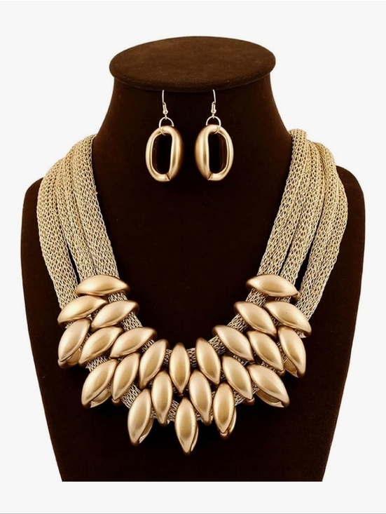 Jewelry - Gold Layered Statement Necklace and Earring Set - Women